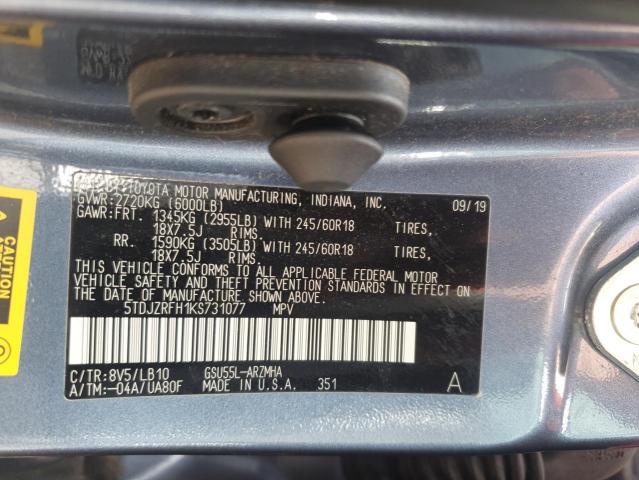 2019 TOYOTA HIGHLANDER 5TDJZRFH1KS731077