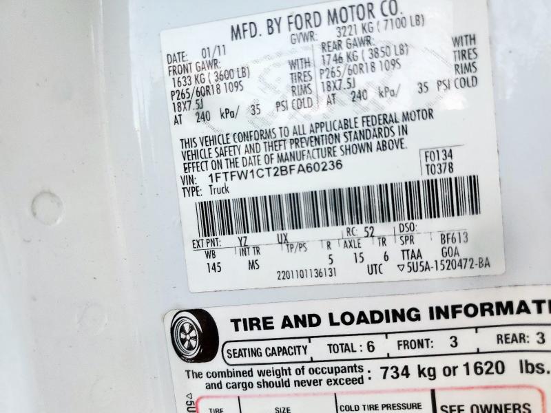 2011 FORD F150 SUPERCREW - 1FTFW1CT2BFA60236