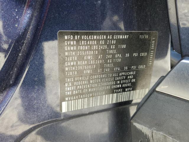 2016 VOLKSWAGEN TIGUAN S WVGAV7AX0GW563918