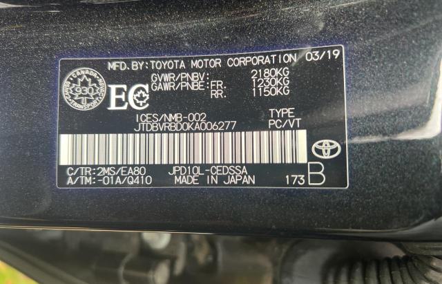 2019 TOYOTA MIRAI JTDBVRBD0KA006277