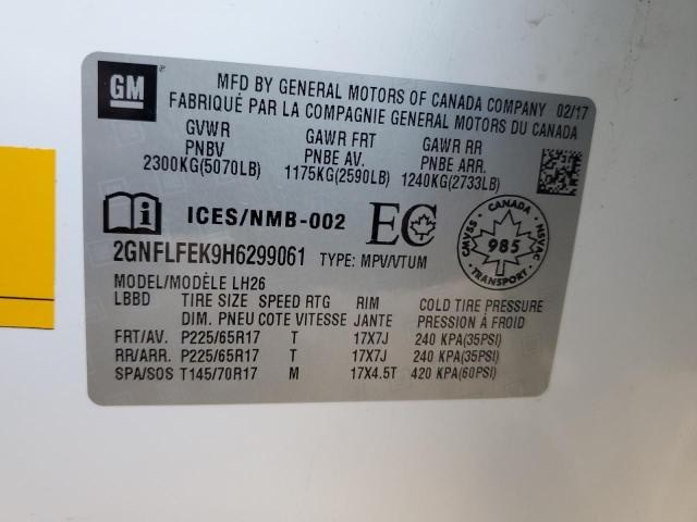 2017 CHEVROLET EQUINOX LT 2GNFLFEK9H6299061