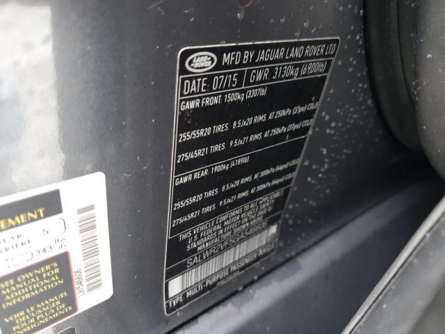 2016 LAND ROVER RANGE ROVE - SALWR2VF5GA546606