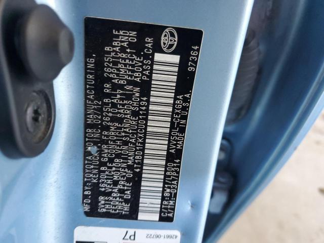 2012 TOYOTA CAMRY HYBR - 4T1BD1FKXCU011494