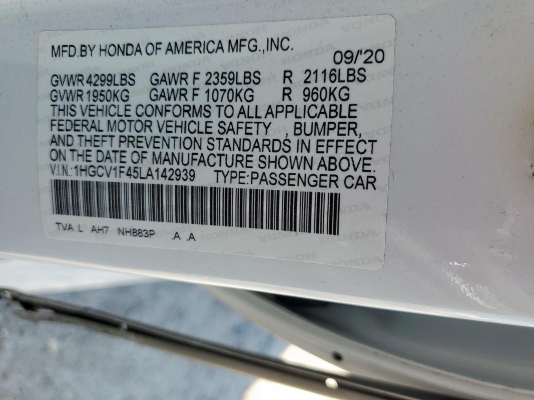 2020 HONDA ACCORD EX #3304816546