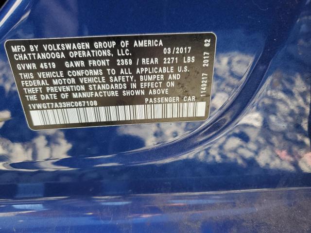 2017 VOLKSWAGEN PASSAT SE 1VWGT7A33HC067108