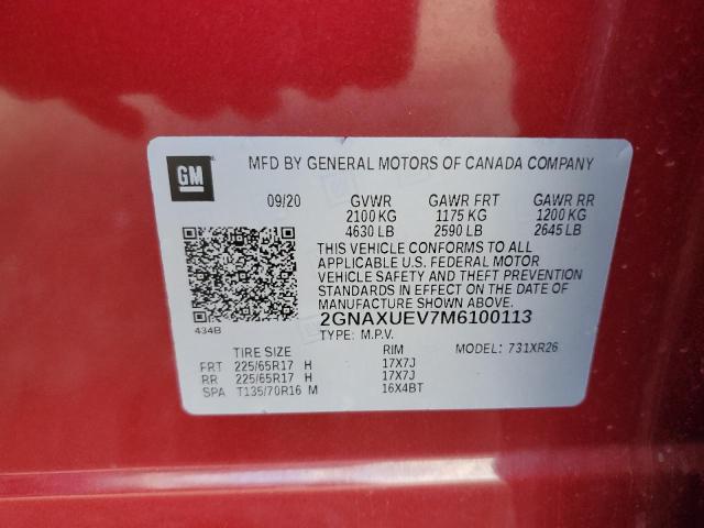 2021 CHEVROLET EQUINOX LT 2GNAXUEV7M6100113