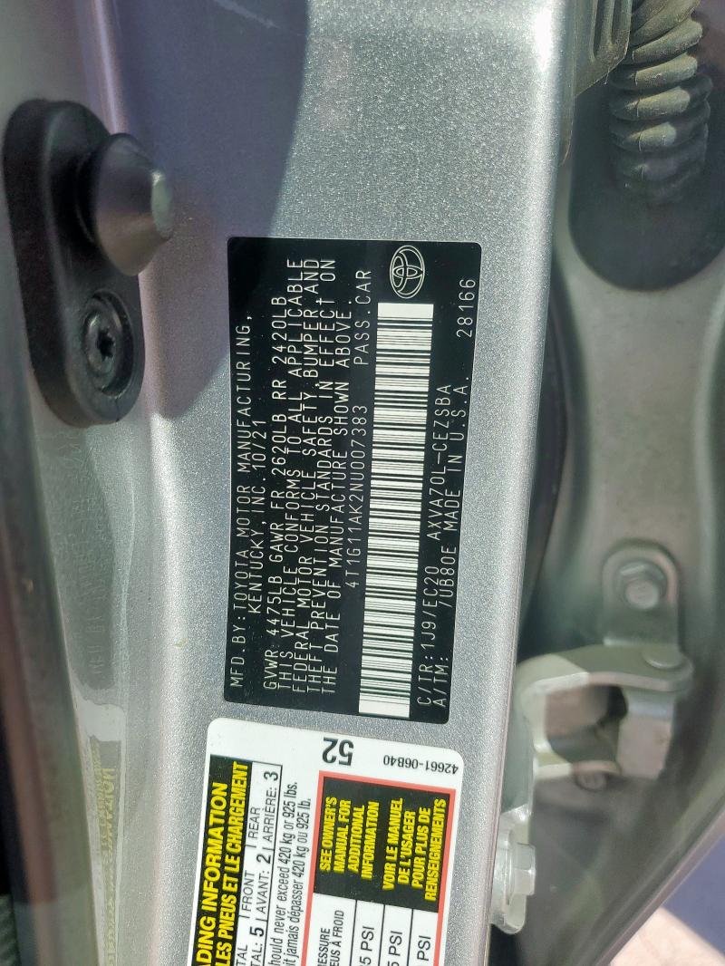 2022 TOYOTA CAMRY SE - 4T1G11AK2NU007383