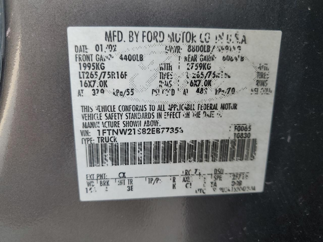 Lot #3284167535 2002 FORD F250 SUPER