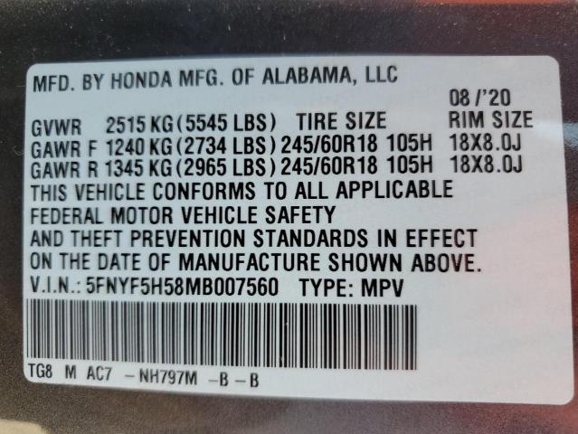 2021 HONDA PILOT EXL - 5FNYF5H58MB007560
