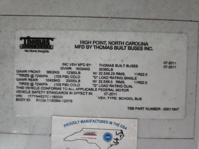 2012 THOMAS SAF-T-LINER HDX #3270801510