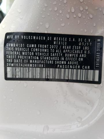 2017 VOLKSWAGEN JETTA S 3VW167AJ4HM381893