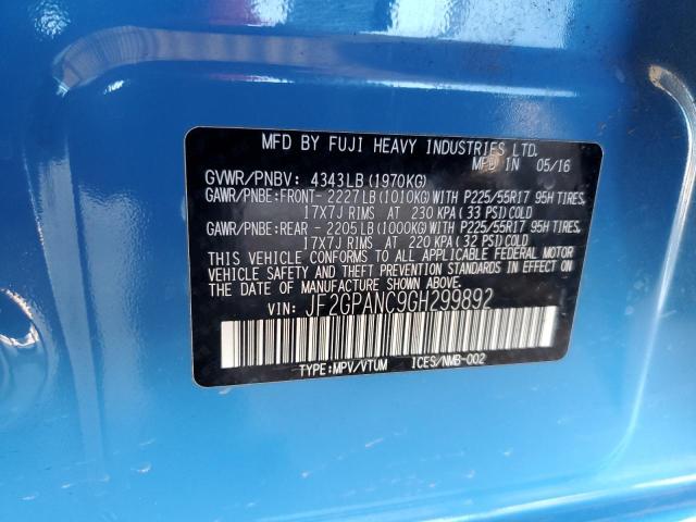 2016 SUBARU CROSSTREK - JF2GPANC9GH299892