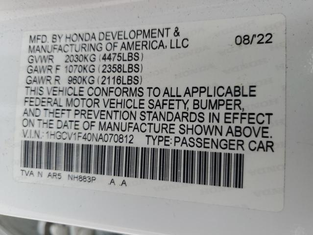 2022 HONDA ACCORD SPORT SE 1HGCV1F40NA070812