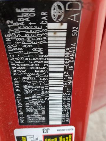 2012 TOYOTA COROLLA BA #3291156998