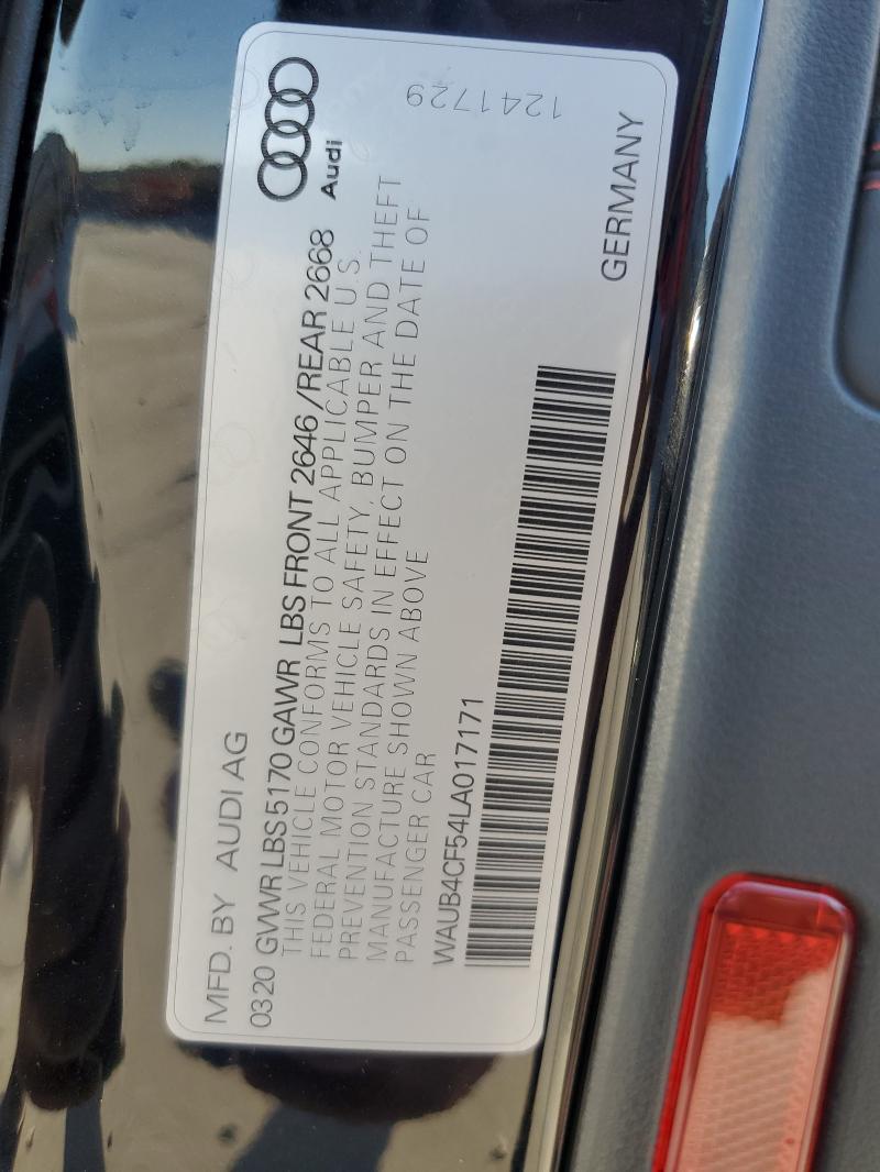 2020 AUDI S5 PRESTIG WAUB4CF54LA017171