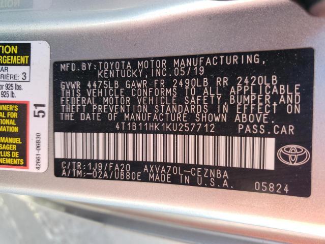 2019 TOYOTA CAMRY L 4T1B11HK1KU257712