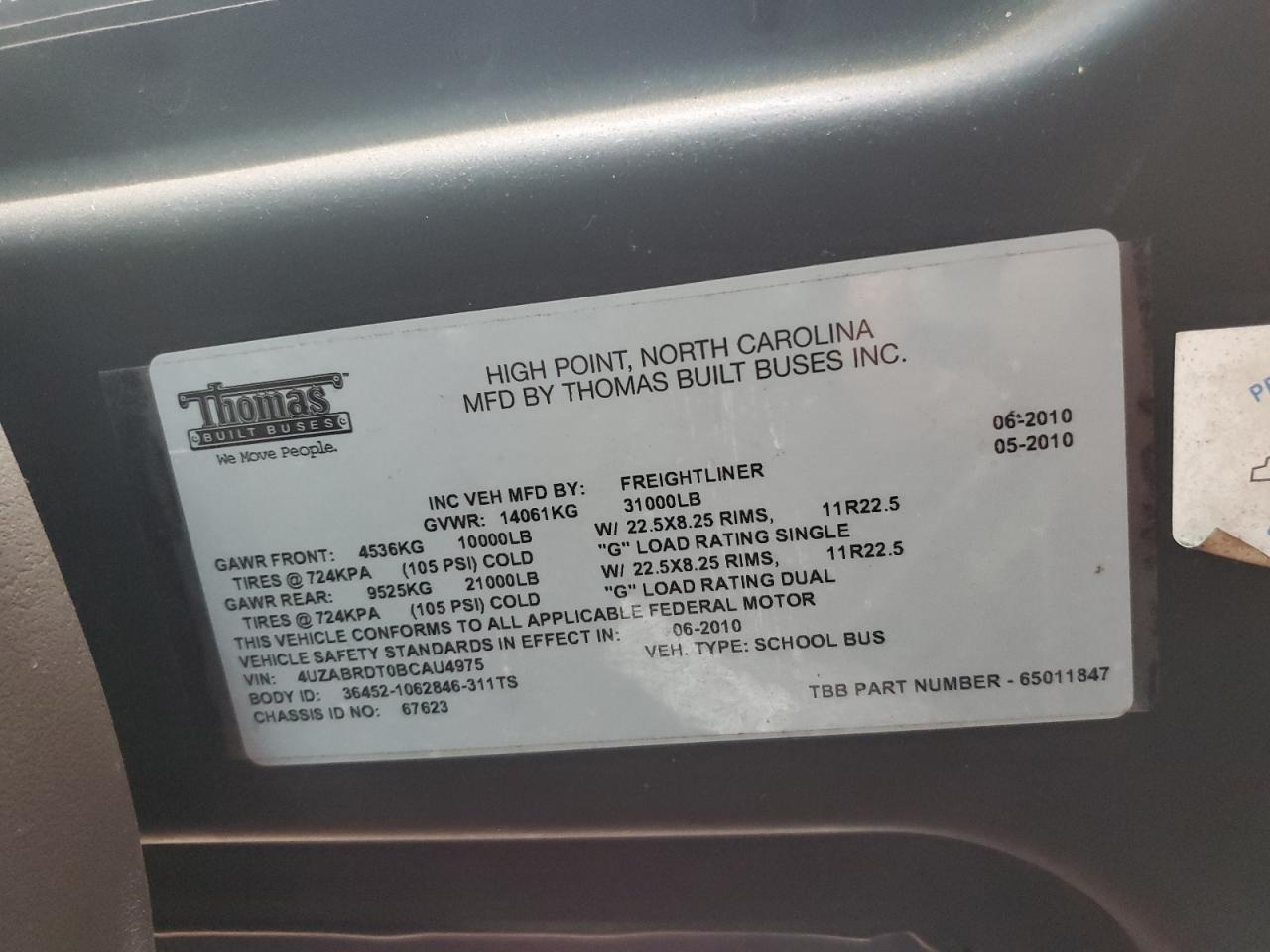 Lot #3273801362 2011 FREIGHTLINER SAF-T-LINER C2