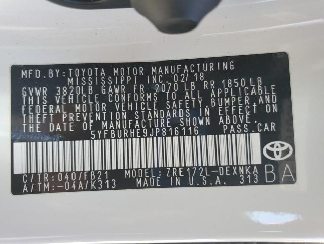 2018 TOYOTA COROLLA L - 5YFBURHE9JP816116