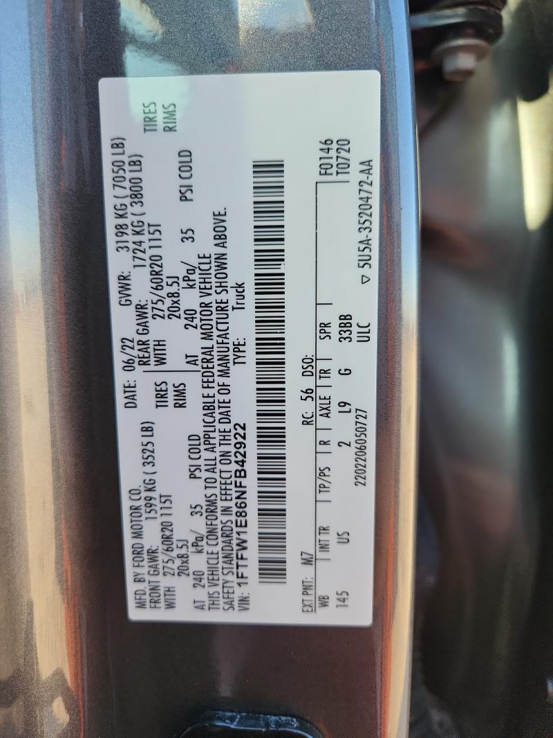 2022 FORD F150 SUPERCREW - 1FTFW1E86NFB42922