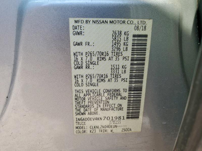 2019 NISSAN FRONTIER S - 1N6AD0EV4KN701981