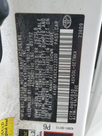 2012 TOYOTA CAMRY BASE - 4T4BF1FK8CR223200