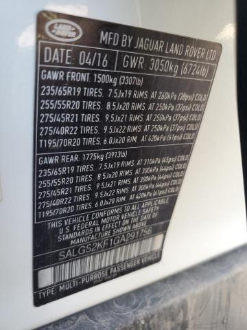 2016 LAND ROVER RANGE ROVE #3269966011