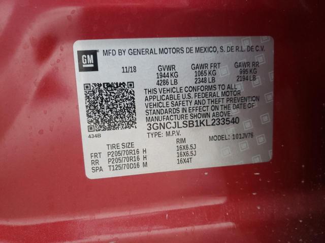 2019 CHEVROLET TRAX 1LT 3GNCJLSB1KL233540