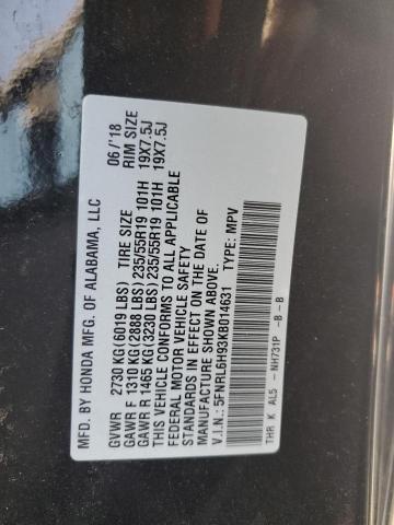 2019 HONDA ODYSSEY EL 5FNRL6H93KB014631
