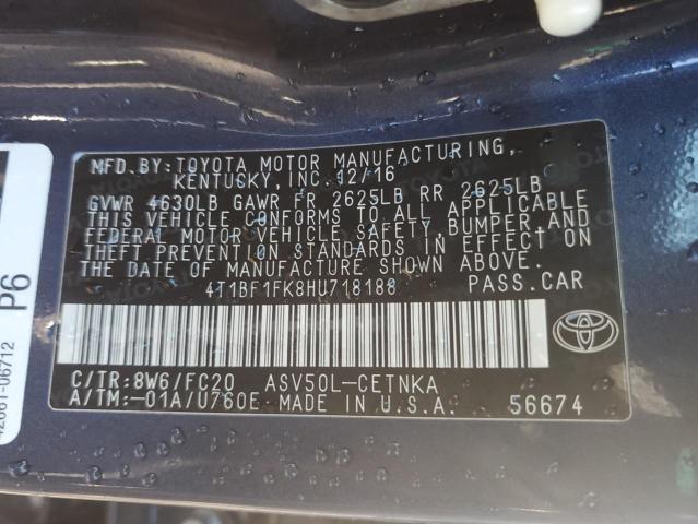 2017 TOYOTA CAMRY LE #3312585187