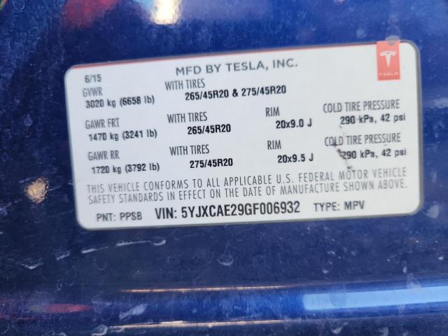 2016 TESLA MODEL X - 5YJXCAE29GF006932