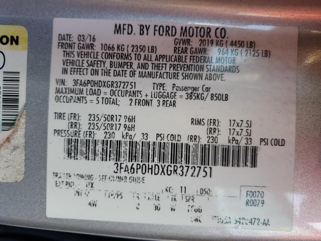 2016 FORD FUSION SE - 3FA6P0HDXGR372751