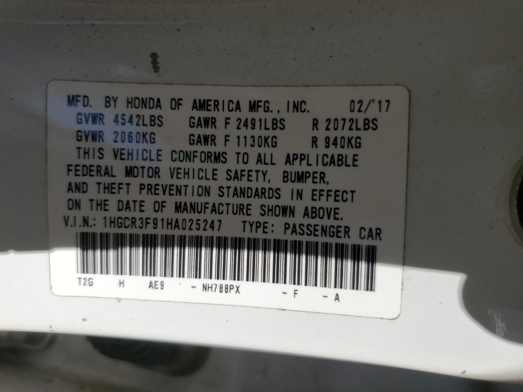 2017 HONDA ACCORD TOURING 1HGCR3F91HA025247