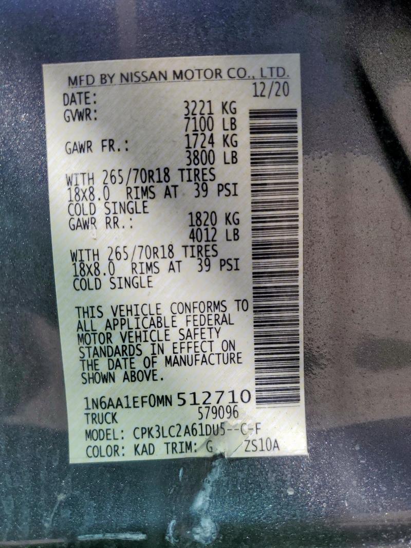 2021 NISSAN TITAN SV - 1N6AA1EF0MN512710