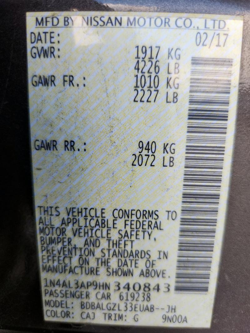 2017 NISSAN ALTIMA 2.5 - 1N4AL3AP9HN340843