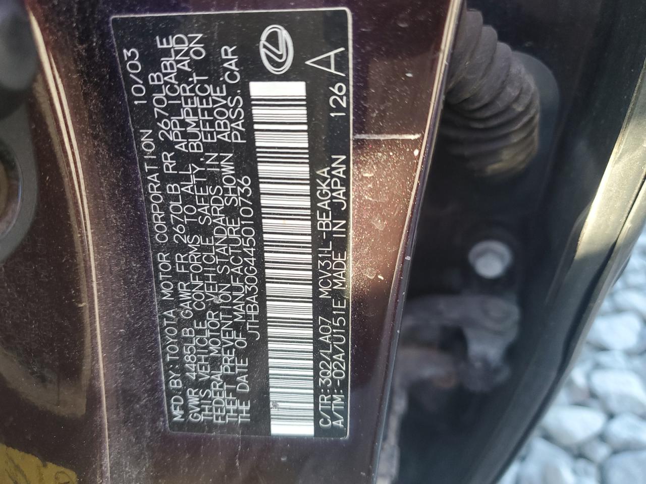 Lot #3287535007 2004 LEXUS ES 330