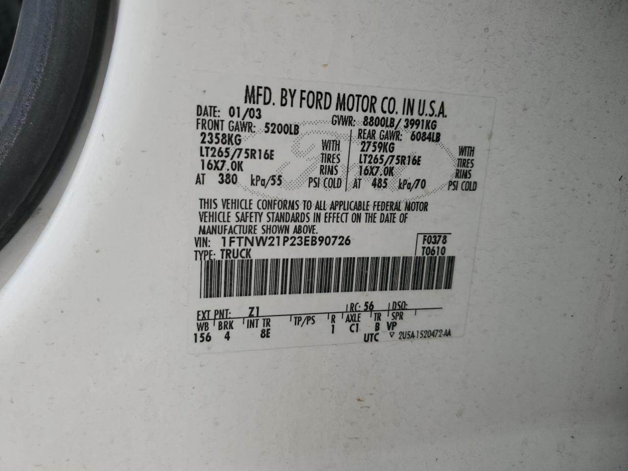 Lot #3278909025 2003 FORD F250 SUPER