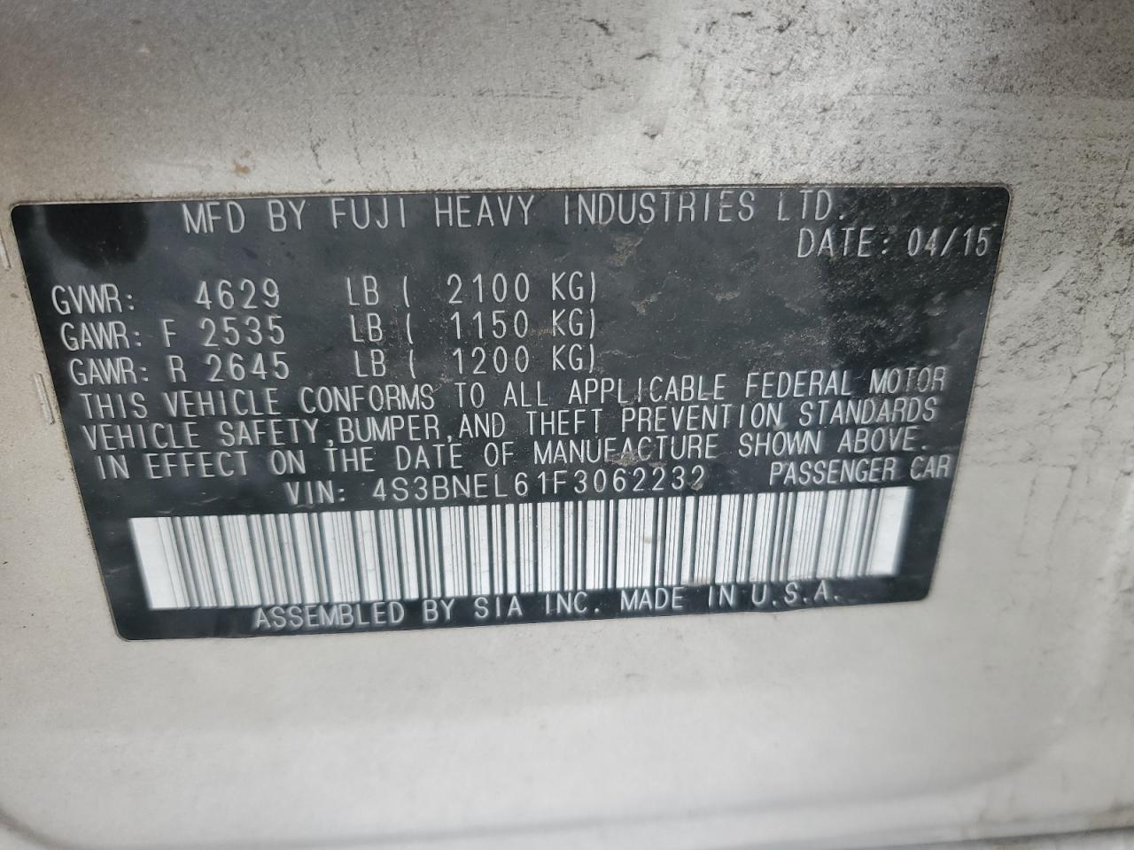 SUBARU LEGACY 3.6R LIMITED