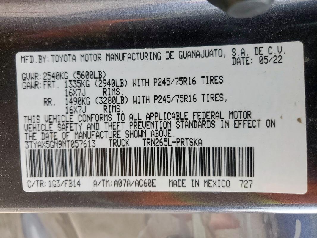 2022 TOYOTA TACOMA DOUBLE CAB 3TYAX5GN9NT057613