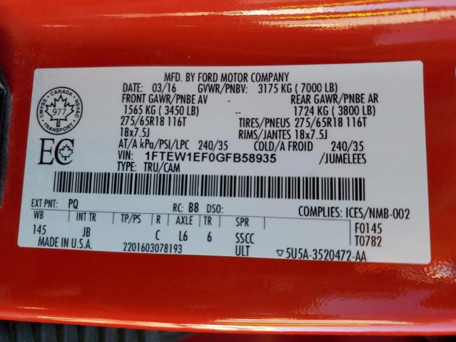 2016 FORD F150 SUPERCREW - 1FTEW1EF0GFB58935