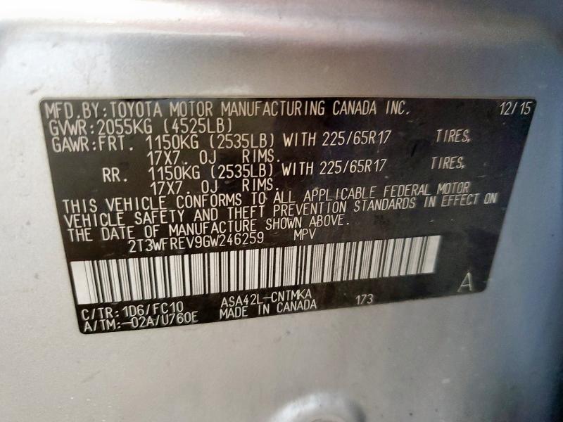 2016 TOYOTA RAV4 XLE - 2T3WFREV9GW246259