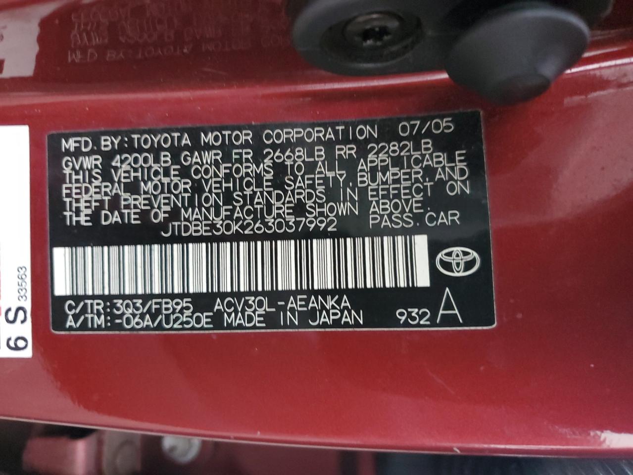 Lot #3287586006 2006 TOYOTA CAMRY LE