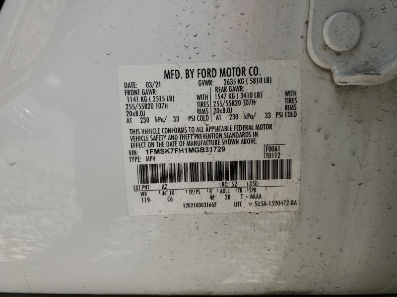 2021 FORD EXPLORER L #3304014652