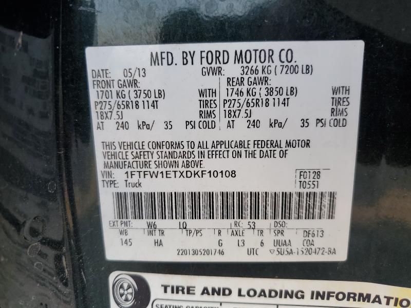 2013 FORD F150 SUPER - 1FTFW1ETXDKF10108