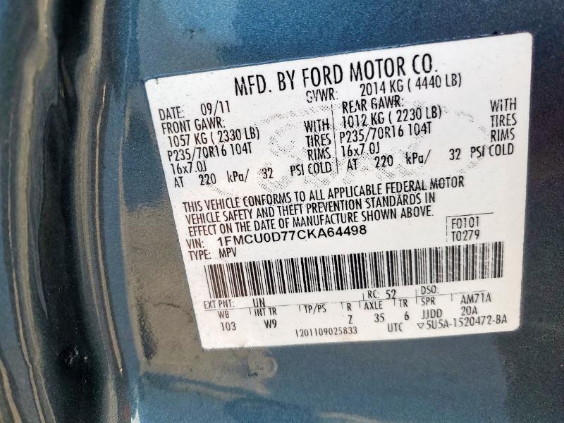 2012 FORD ESCAPE XLT - 1FMCU0D77CKA64498