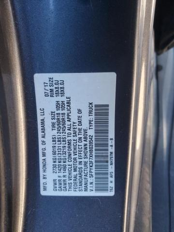 2017 HONDA RIDGELINE - 5FPYK3F7XHB039542