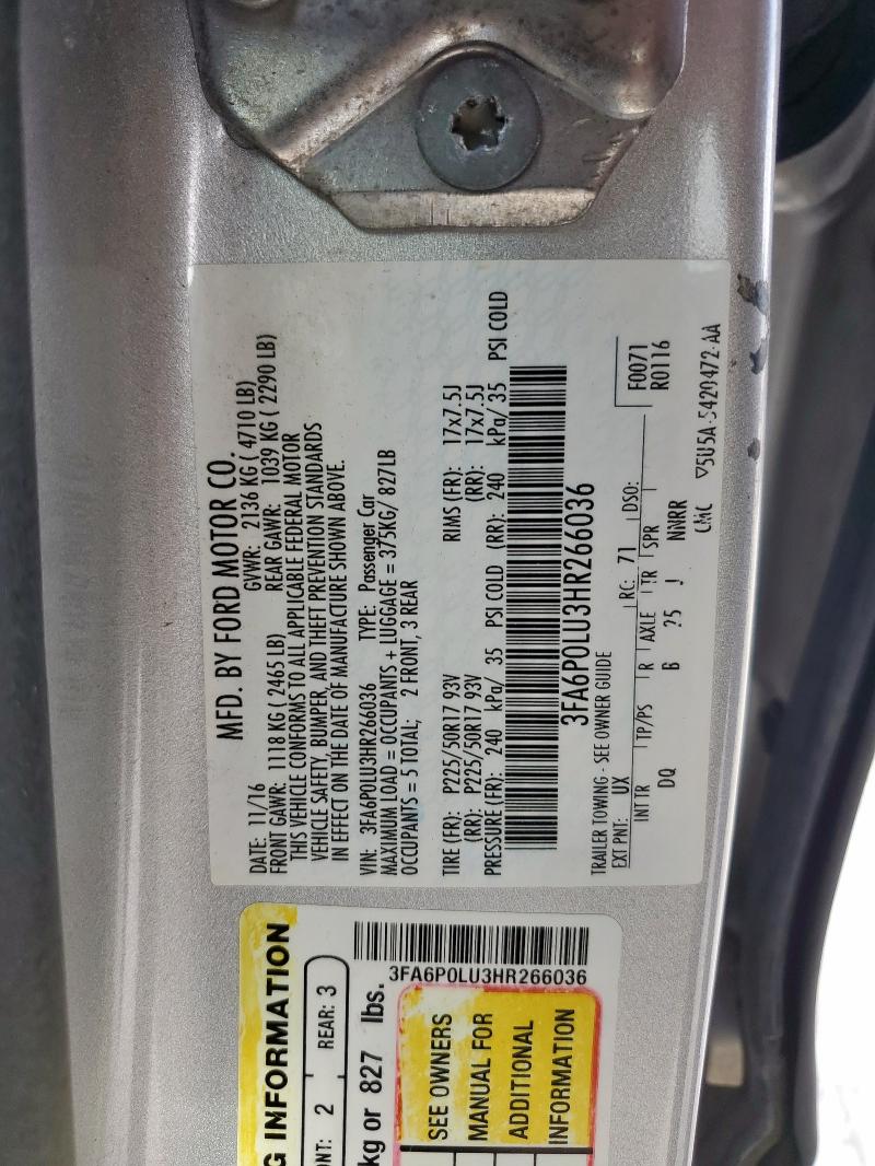 2017 FORD FUSION SE 3FA6P0LU3HR266036