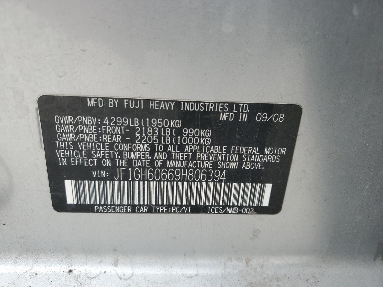 Lot #3286923226 2009 SUBARU IMPREZA 2.