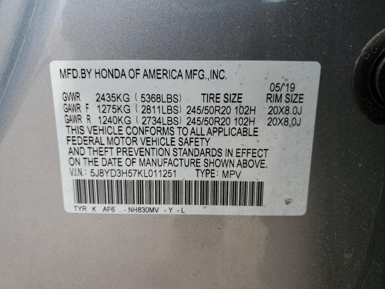 Lot #3308253153 2019 ACURA MDX TECHNOLOGY