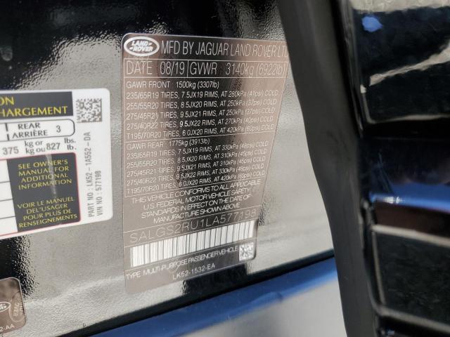 2020 LAND ROVER RANGE ROVE SALGS2RU1LA577198