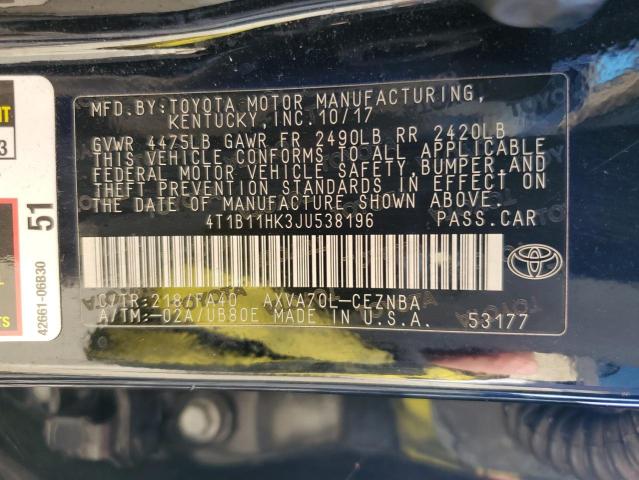 2018 TOYOTA CAMRY L 4T1B11HK3JU538196